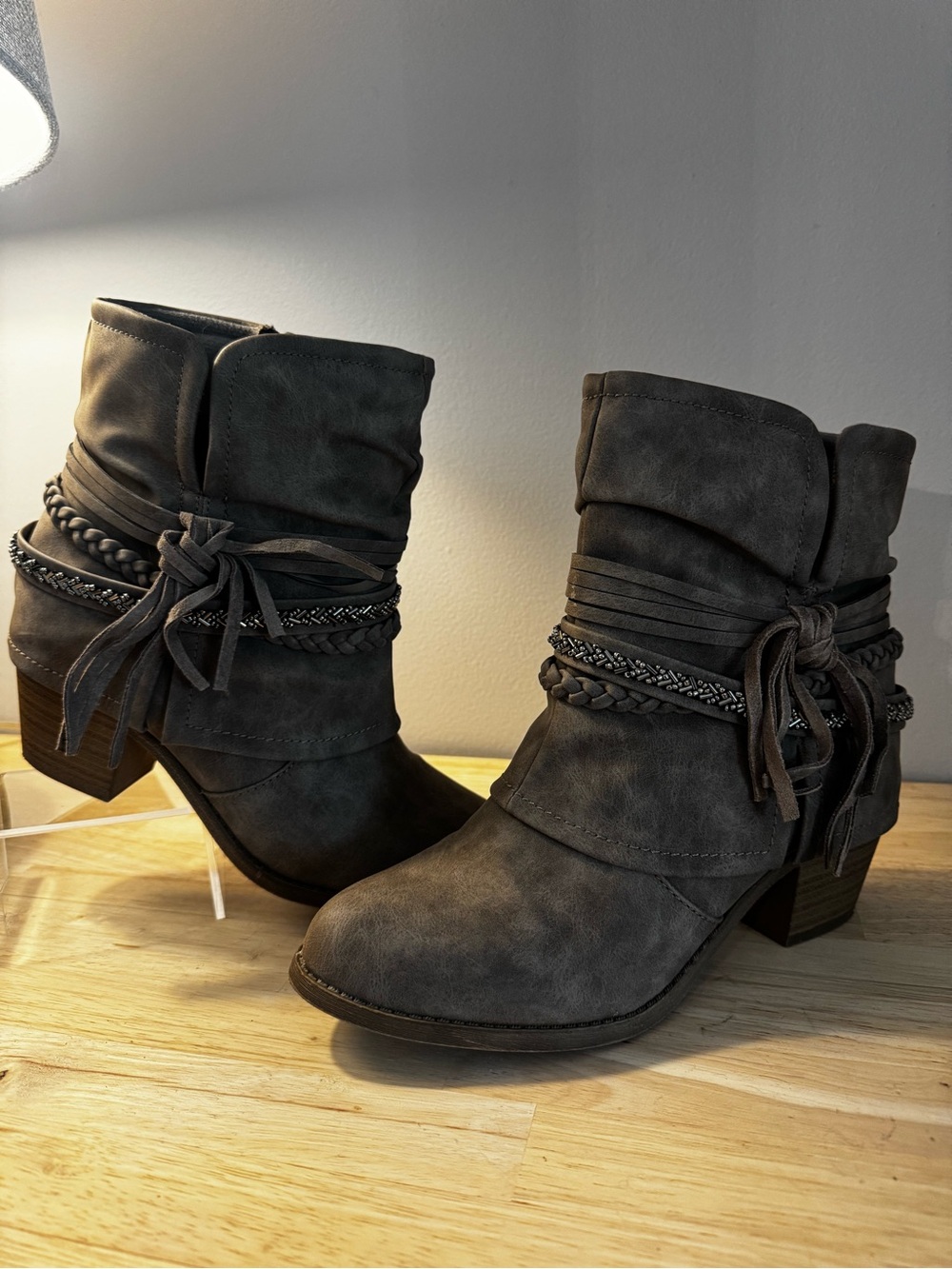 Women’s Slouchy Ankle Boots with Braided Wrap Detail - Taupe
